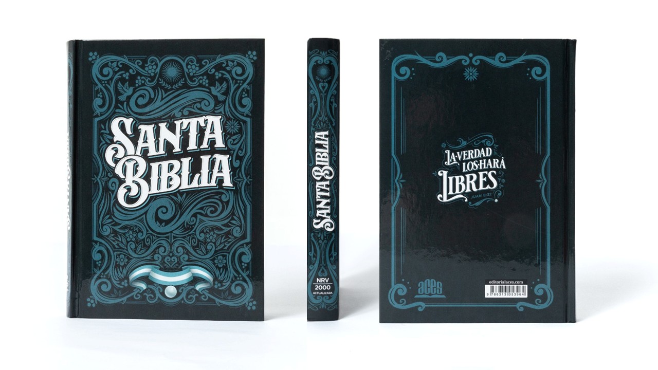 Tapa, lomo y contratapa de la Biblia con fileteado